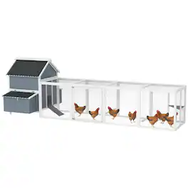 Pawhut - 156" Extra Large Light Gray Wooden Chicken Coop, Poultry Cage with 2 Nesting Boxes, Extra Long Run, Waterproof Wave Roof