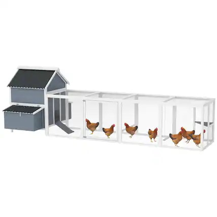 Front. Pawhut - Extra Large Wooden Chicken Coop with 2 Nesting Box, Run Cage, Waterproof Wave Roof, for 10-15 Chickens.