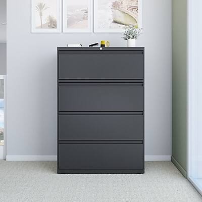 Alt View 5. Staples - Commercial 4-Drawer Lateral File Cabinet, Letter/Legal Size, Lockable, 52.5"H x 36"W x 18.63"D - Charcoal.