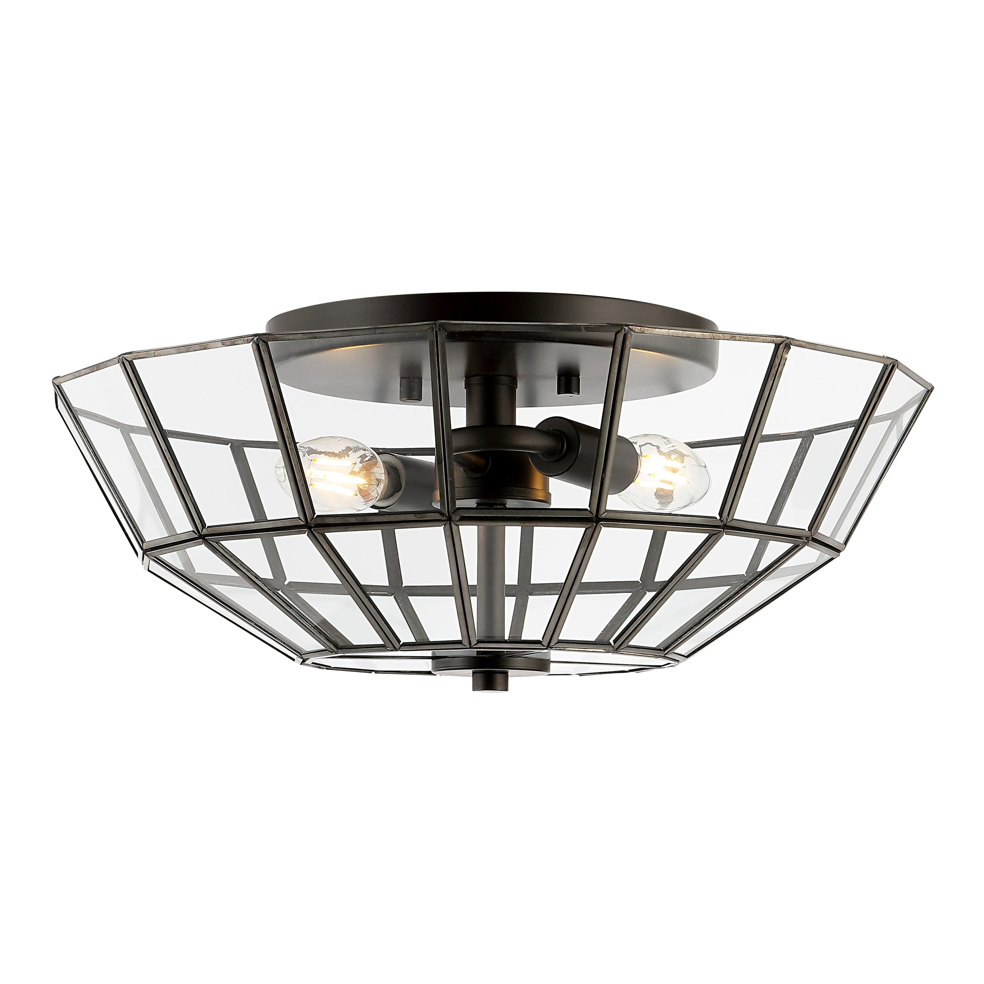 "Jonathan Y - Theo 15.5"" 2-Light Farmhouse Rustic Iron/Glass LED Semi Flush Mount, Oil Rubbed Bronze/Clear - Oil-Rubbed Bronze" price history on PriceWatchPro