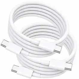 Qixxronics - USB-C to USB-C Cable 6FT 2-Pack, Charging, Data Sync, Works with CarPlay & Android Auto - White