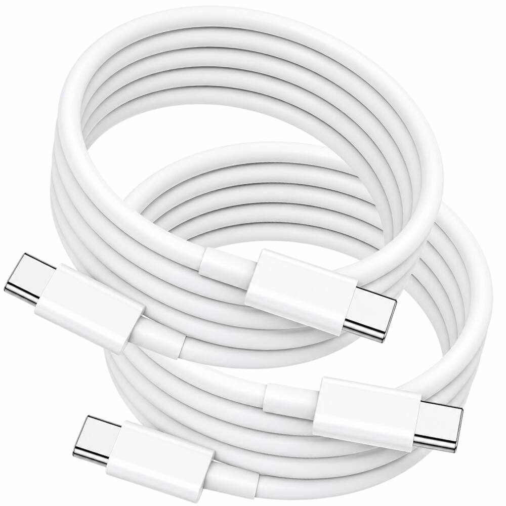 Front. Qixxronics - USB-C to USB-C Cable 6FT 2-Pack, Charging, Data Sync, Works with CarPlay & Android Auto - White.