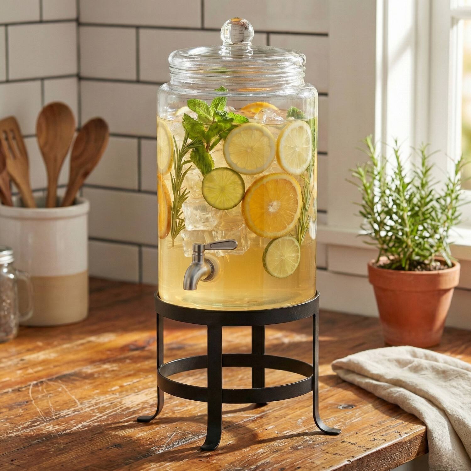 Left. Style Setter - Oliver Glass Beverage Dispenser 1.9 Gal - Clear.