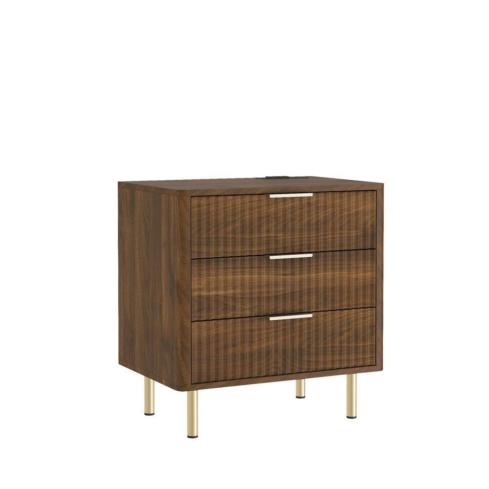 Back. Kadyn - Smart Nightstand with USB Charging, Night Light, and Storage Cabinet, Modern Bedside Table for Bedroom - Brown.