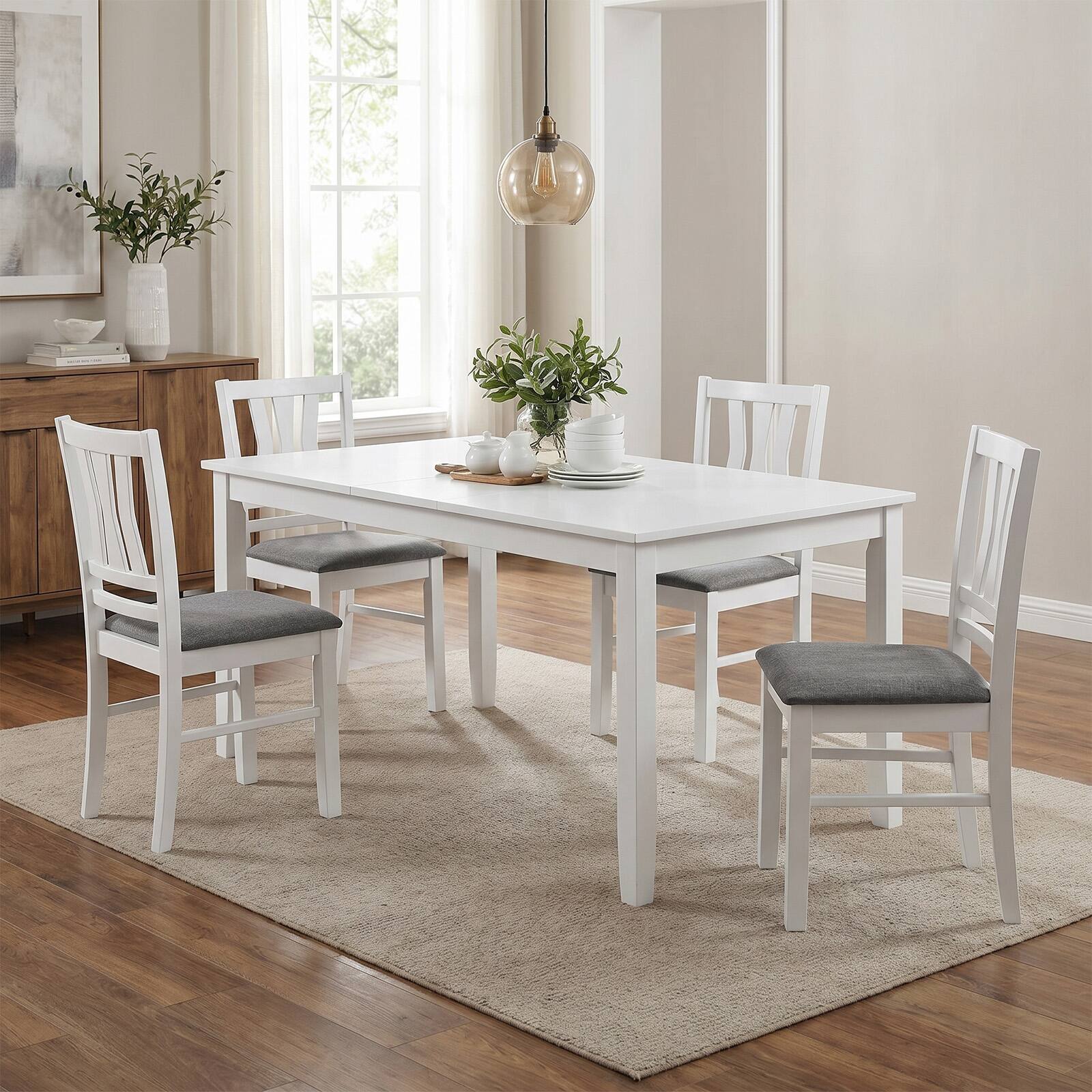 Alt View 4. Costway - Costway Dining Chairs Set of 2 with Solid Rubber Wood Frames for Dining Room, Living Room - White + Gray.