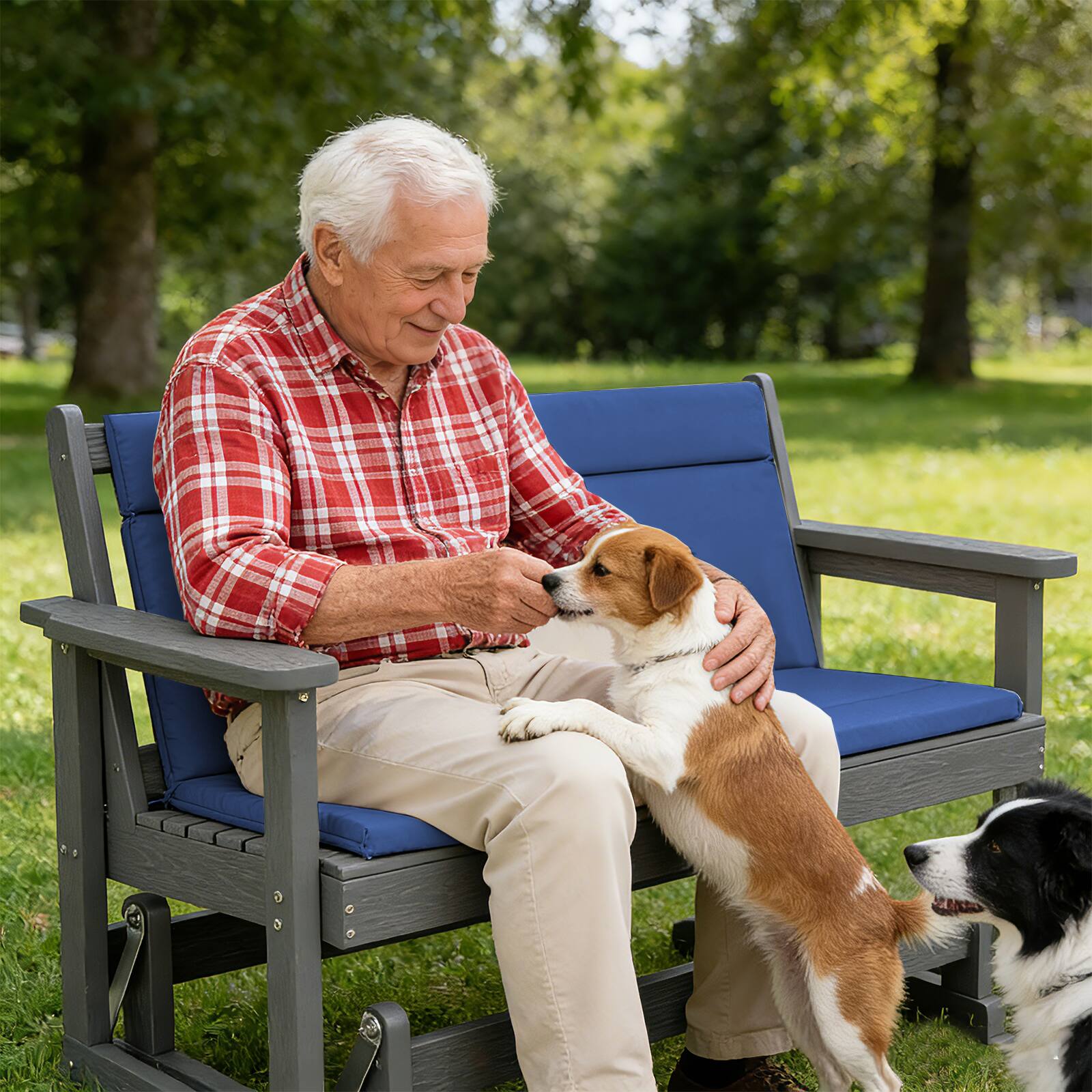 Alt View 1. Chateau Abodes - Outdoor Loveseat Glider Cushion, 42” x 48” Waterproof Patio Seat Pad for Bench, Swing & Outdoor Furniture - Navy Blue.