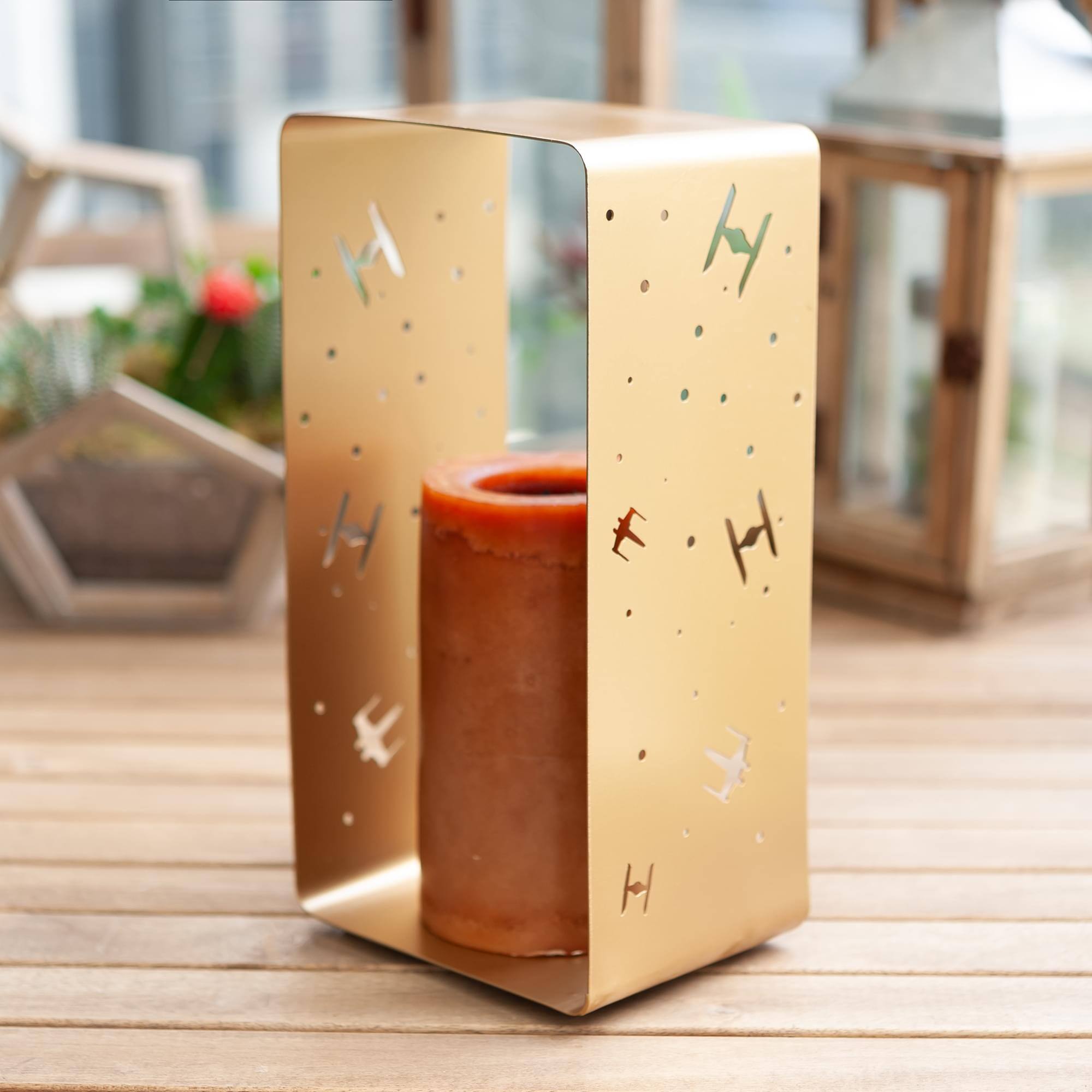 Alt View 3. Star Wars - Star Wars Gold Stamped Lantern | X-Wing & TIE Fighter Battle | 11.5 Inches Tall - Gold.