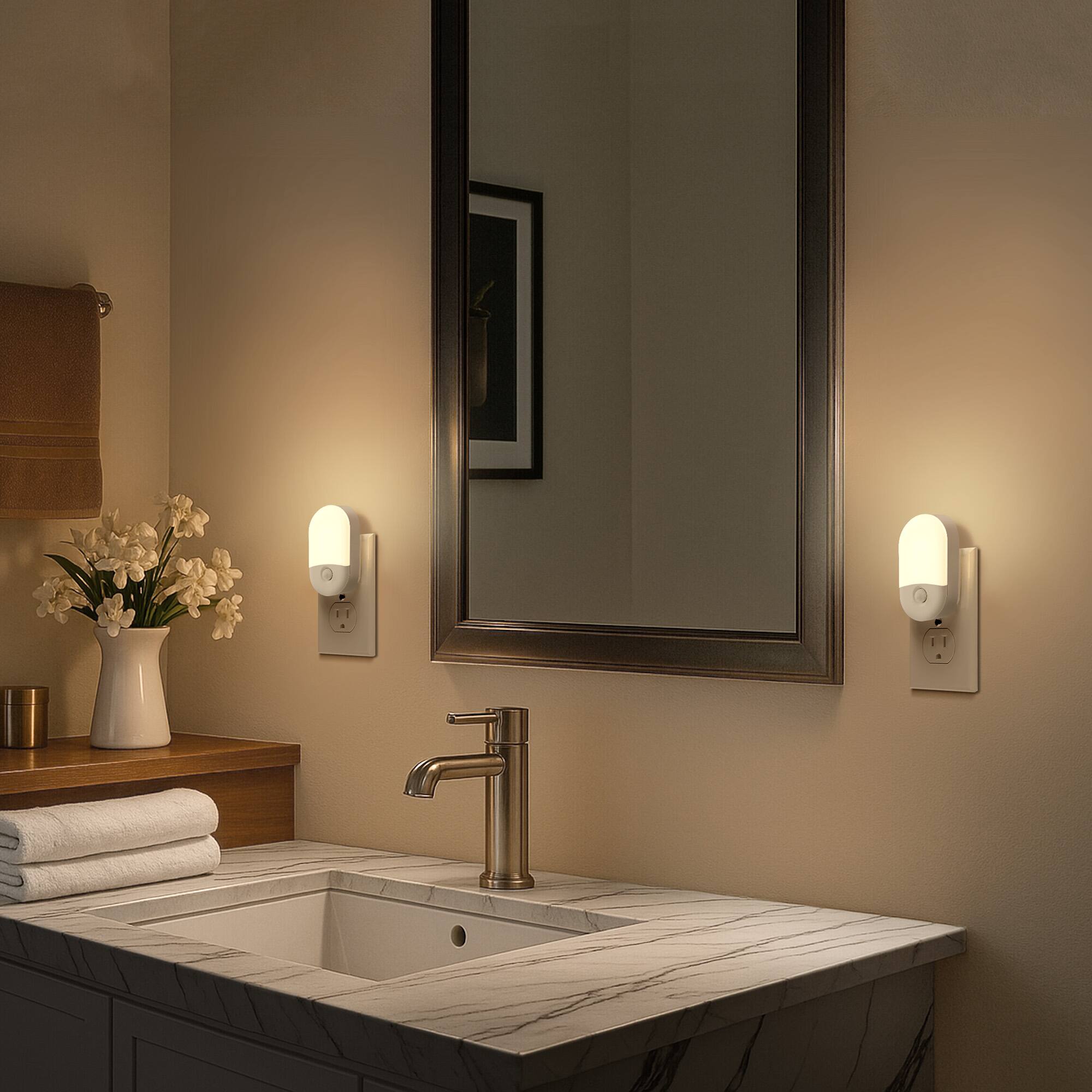 Alt View 3. Jandcase - JANDCASE 2-Pack 0.6W Plug-in Motion Sensor Night Light, 3000K Warm Glow,, 2-Step Dimming, ON/OFF/AUTO - White.