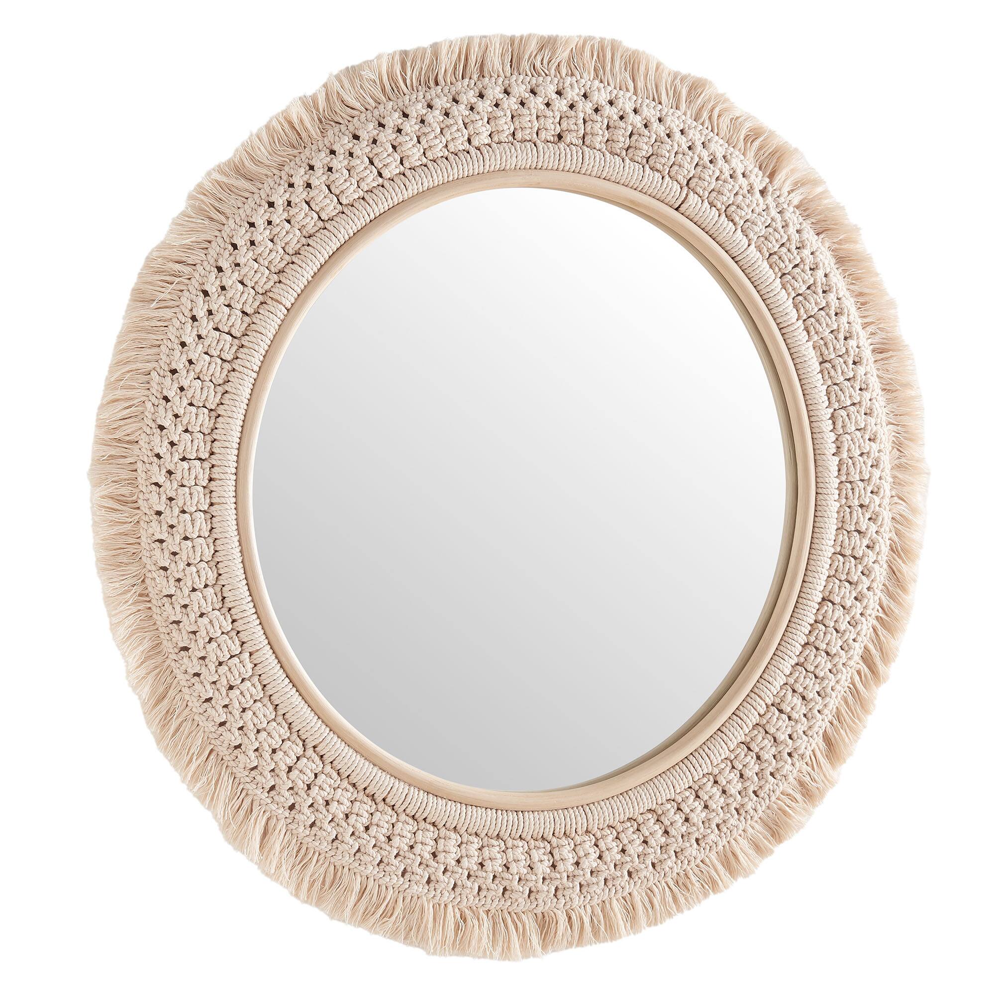 Angle. Modway - Jade Round Rattan Macrame Wall Mirror by Modway - Natural.