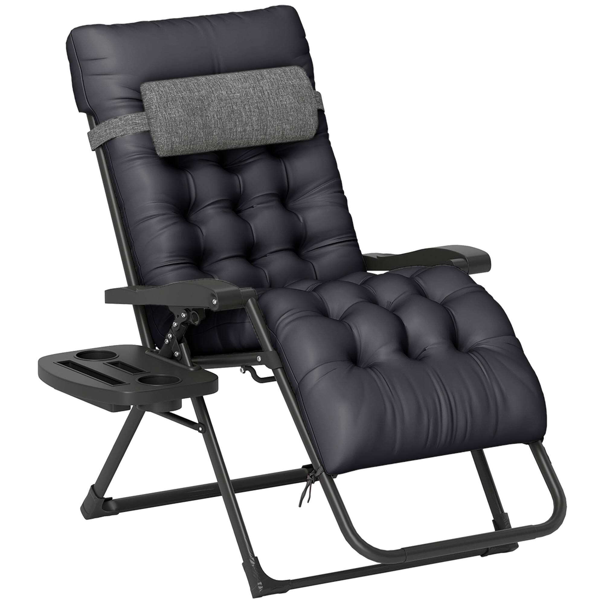 Outsunny - Zero Gravity Chair, Folding Reclining Lounge Chair with Padded Cushion, Side Tray for Indoor and Outdoor - Black