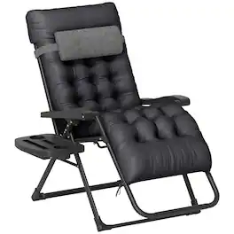 Outsunny - Zero Gravity Chair, Folding Reclining Lounge Chair with Padded Cushion, Side Tray for Indoor and Outdoor - Black