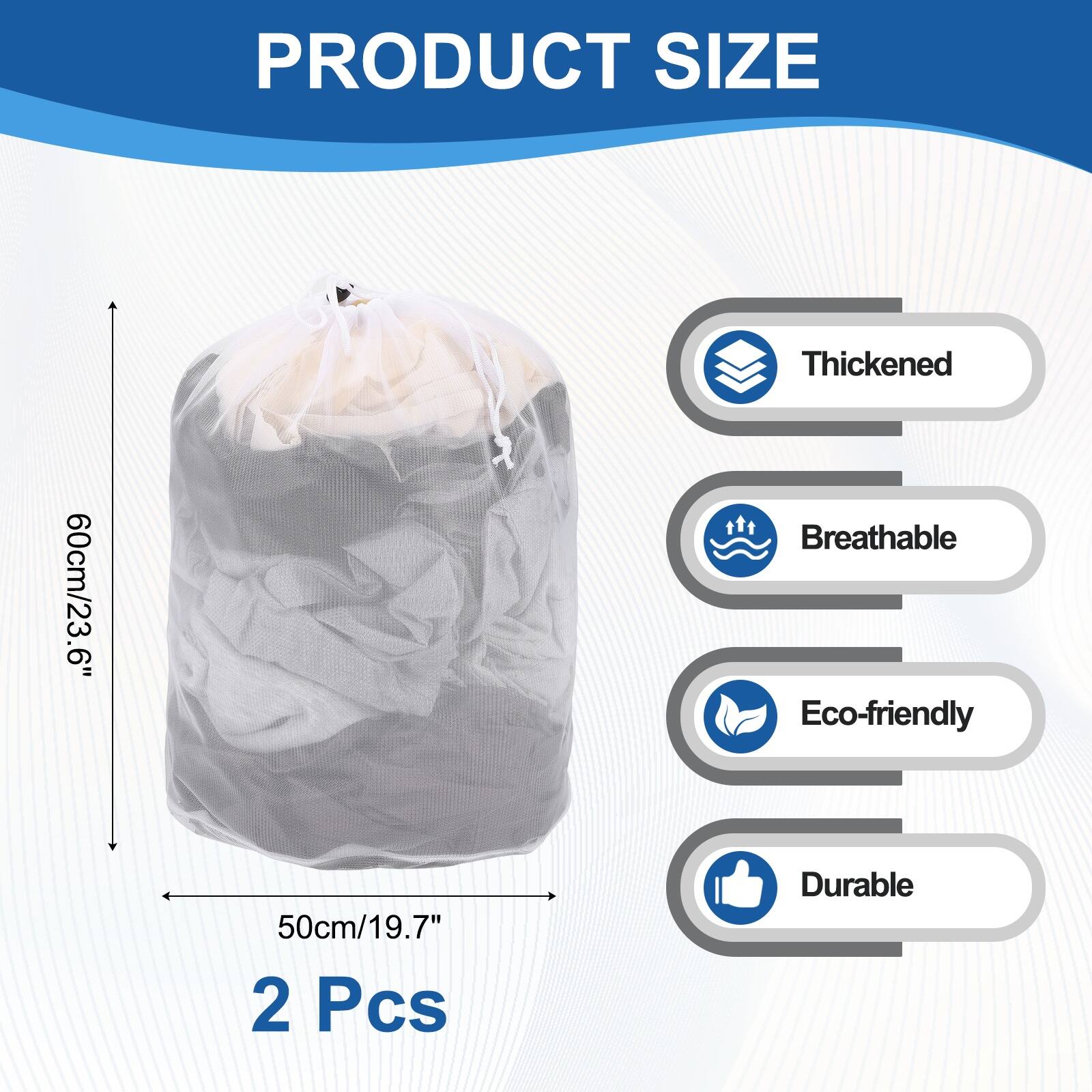 PRODUCT SIZE

Thickened 60cm/23.6"  
Breathable  
Eco-friendly 50cm/19.7"  
2 Pcs  
Durable
