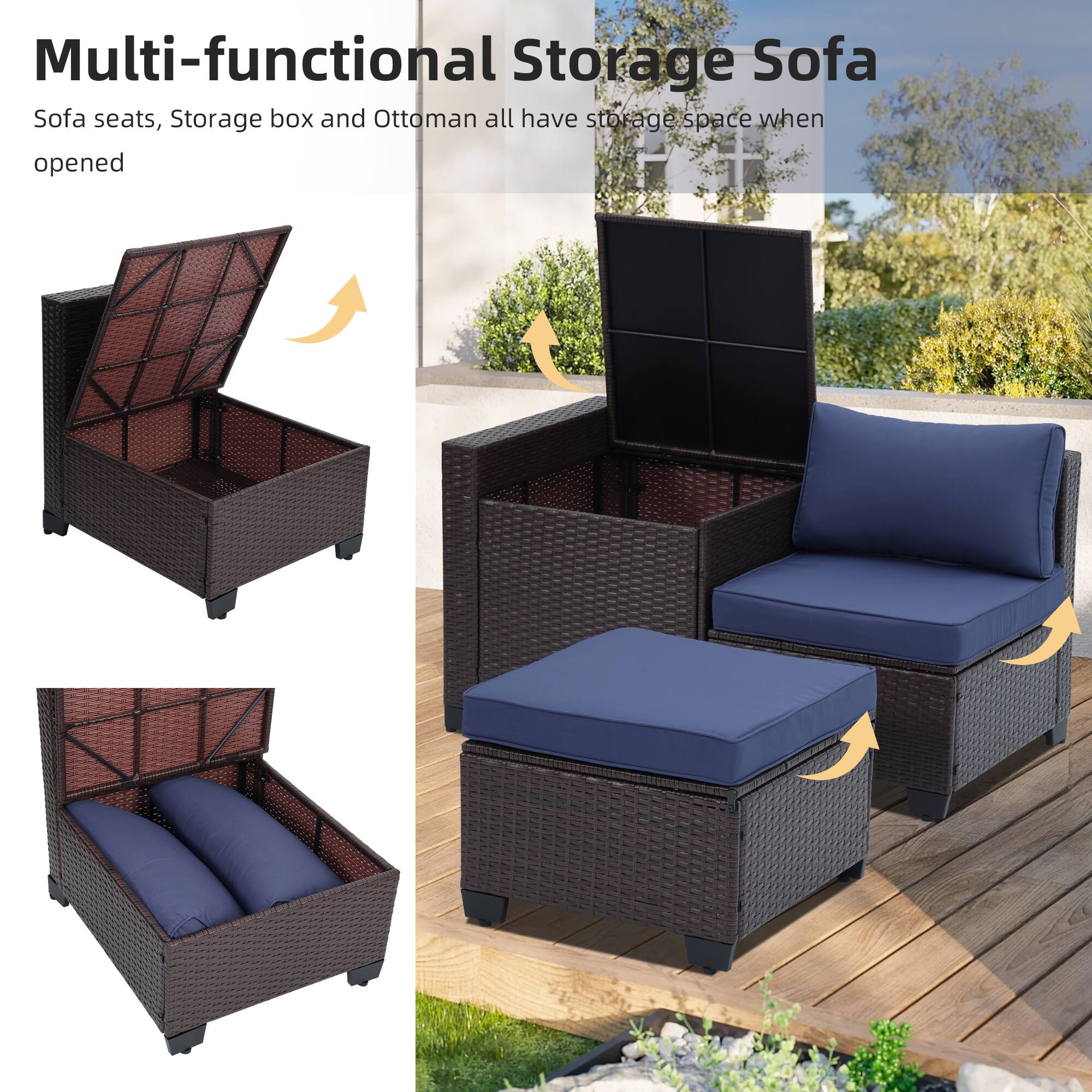 Multi-functional Storage Sofa  
Sofa seats, Storage box and Ottoman all have storage space when opened