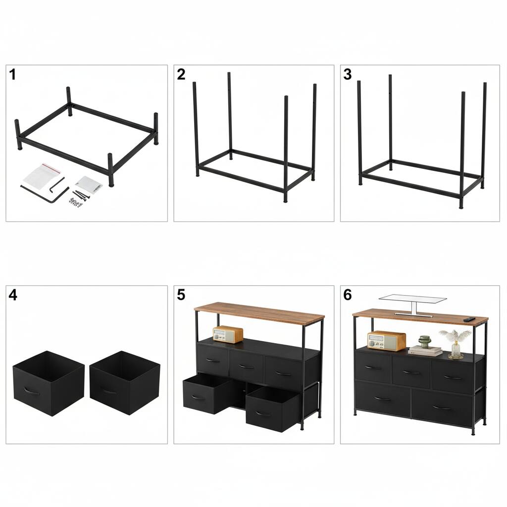 Alt View 1. AOITUN - 5-Drawer Fabric Dresser, 39.4" Narrow TV Stand for 43 Inch TV, Tall Storage Chest for Small Bedroom - Black.