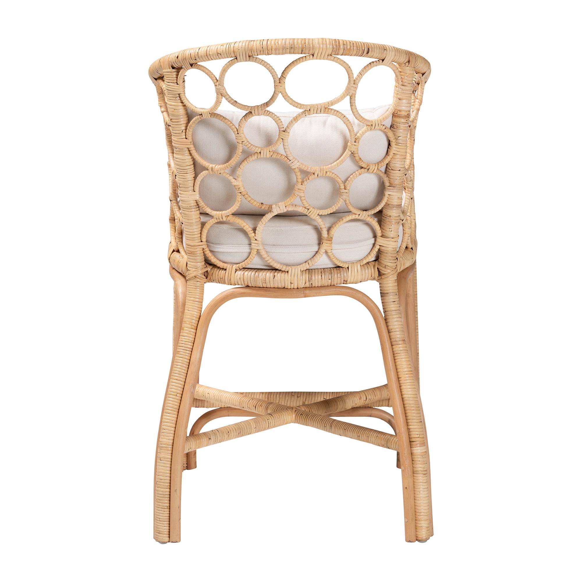 Back. bali & pari - Prisca Natural Rattan Counter Stool with Bubble Frame - Handwoven Wicker Accent Stool with Removable Cushions - Light Honey.