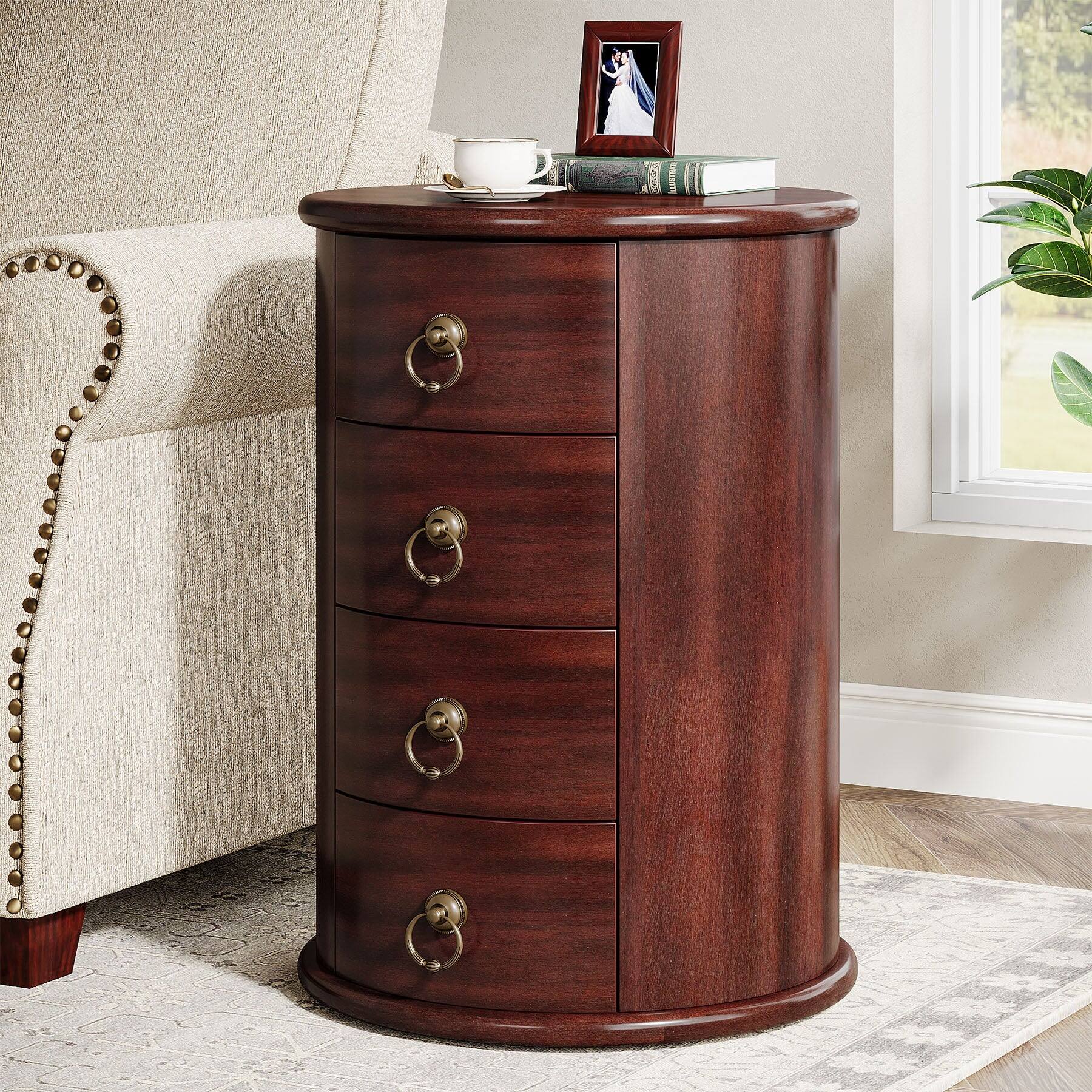 Front. Tribesigns - End Table with Solid Wood Construction and Space-Saving Design for Living Room, Bedroom and Entryway - Dark Brown.