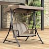 Front. PURPLE LEAF - 2/3-person Deluxe Outdoor Patio Porch Swing with Weather Resistant Steel Frame, Adjustable Tilt Canopy - Beige-2 Person.