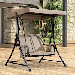 PURPLE LEAF - 2/3-person Deluxe Outdoor Patio Porch Swing with Weather Resistant Steel Frame, Adjustable Tilt Canopy - Beige-2 Person
