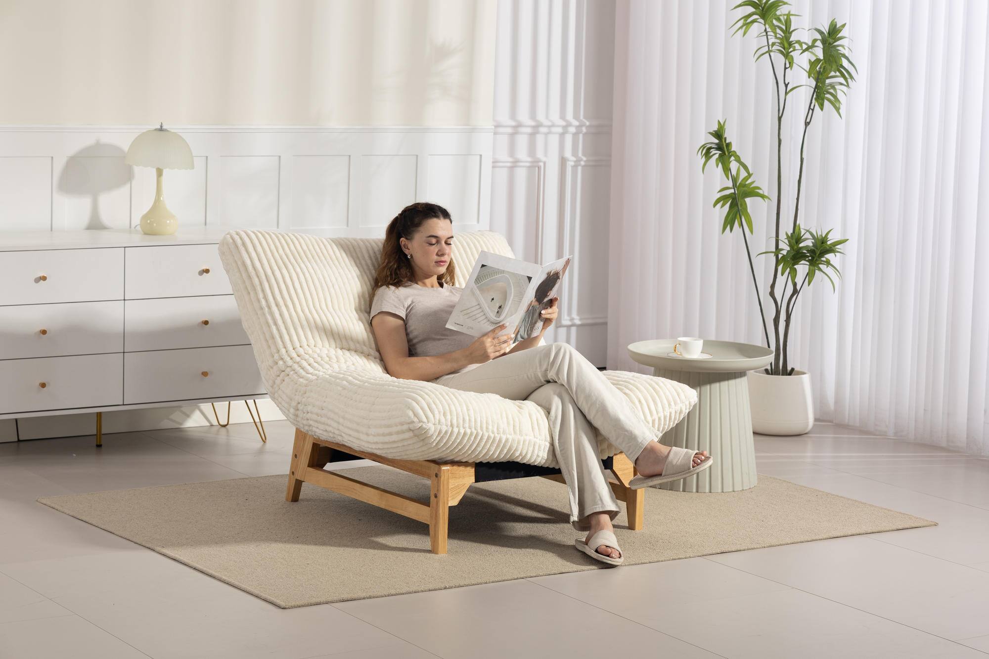 Alt View 2. Meqiodas - Bean bag chair for Adults ,Accent Armless Lazy Sofa, Casual Single Sofa, For Living Room And Bedroom - White.