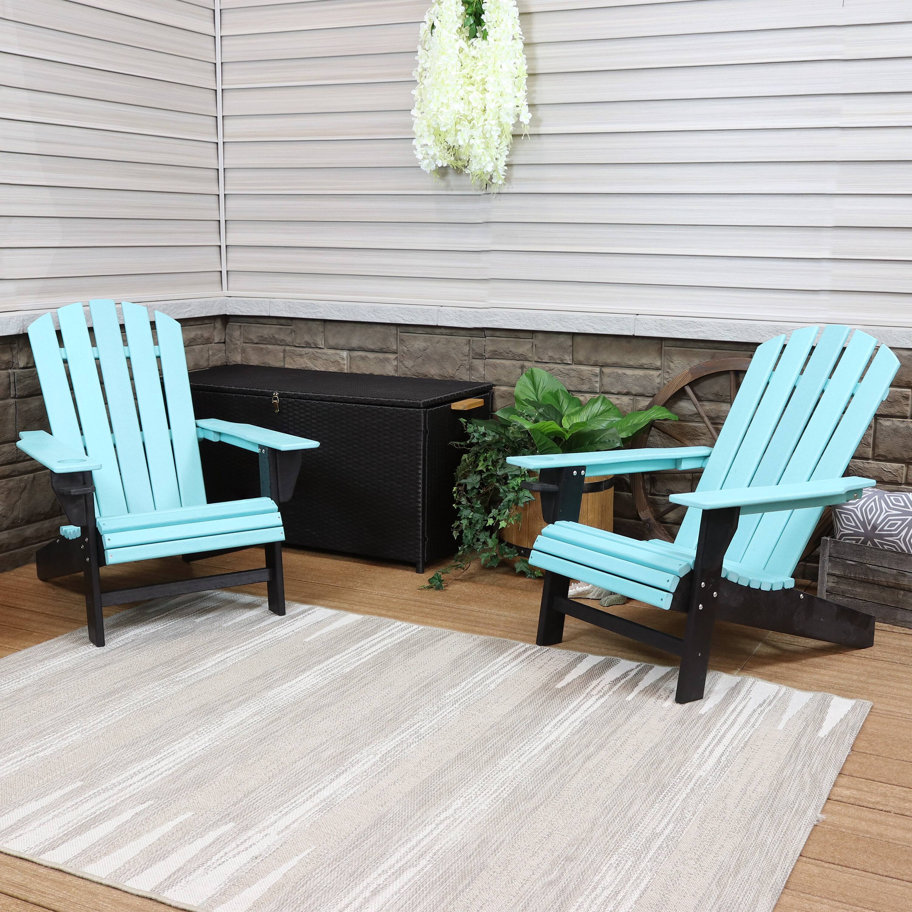 Alt View 3. Sunnydaze - HDPE Adirondack Chair with Drink Holder - Set of 2 - Turquoise and Black.