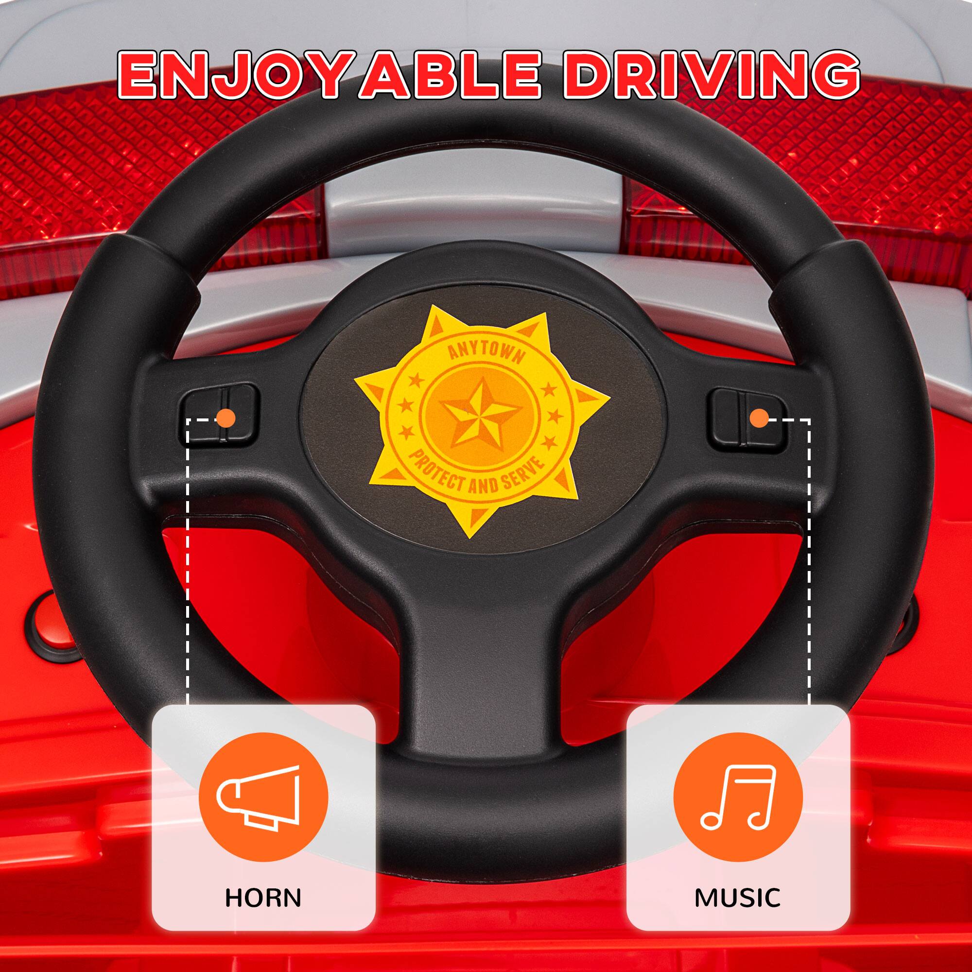 ENJOYABLE DRIVING

ANYTOWN
PROTECT AND SERVE

HORN
MUSIC