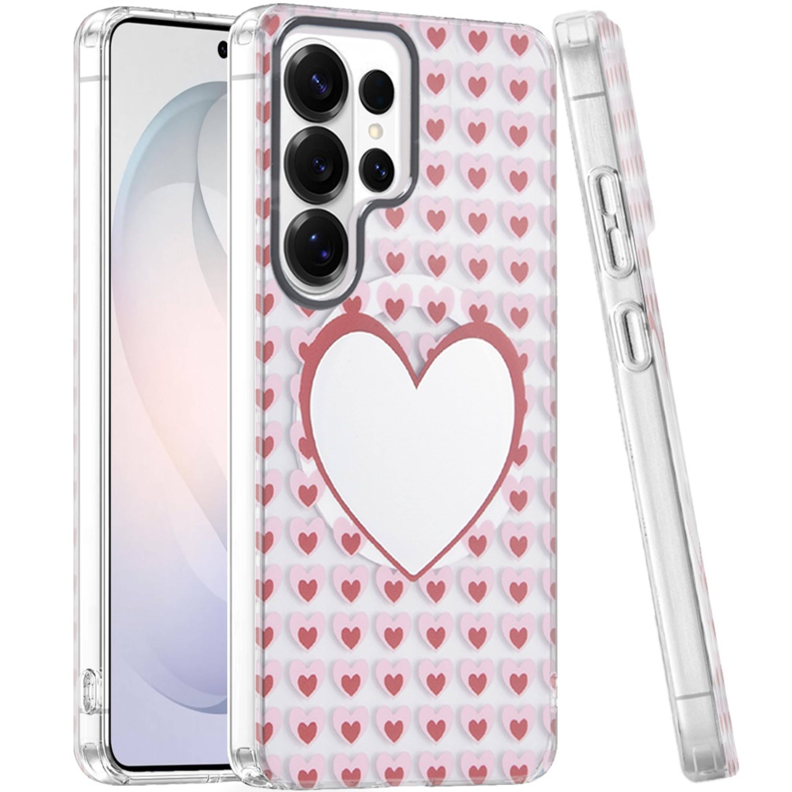 Angle. Kitcheniva - Dual Layer Magnetic Circle Case With Tempered Glass For Samsung Galaxy S26 Ultra Mirror With Hearts - Multicolor.