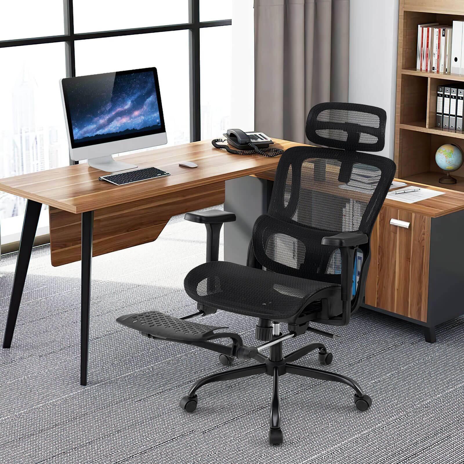 Alt View 1. Costway - Costway Ergonomic Office Chair with Rotating Headrest & Adjustable Lumbar Support - Black.