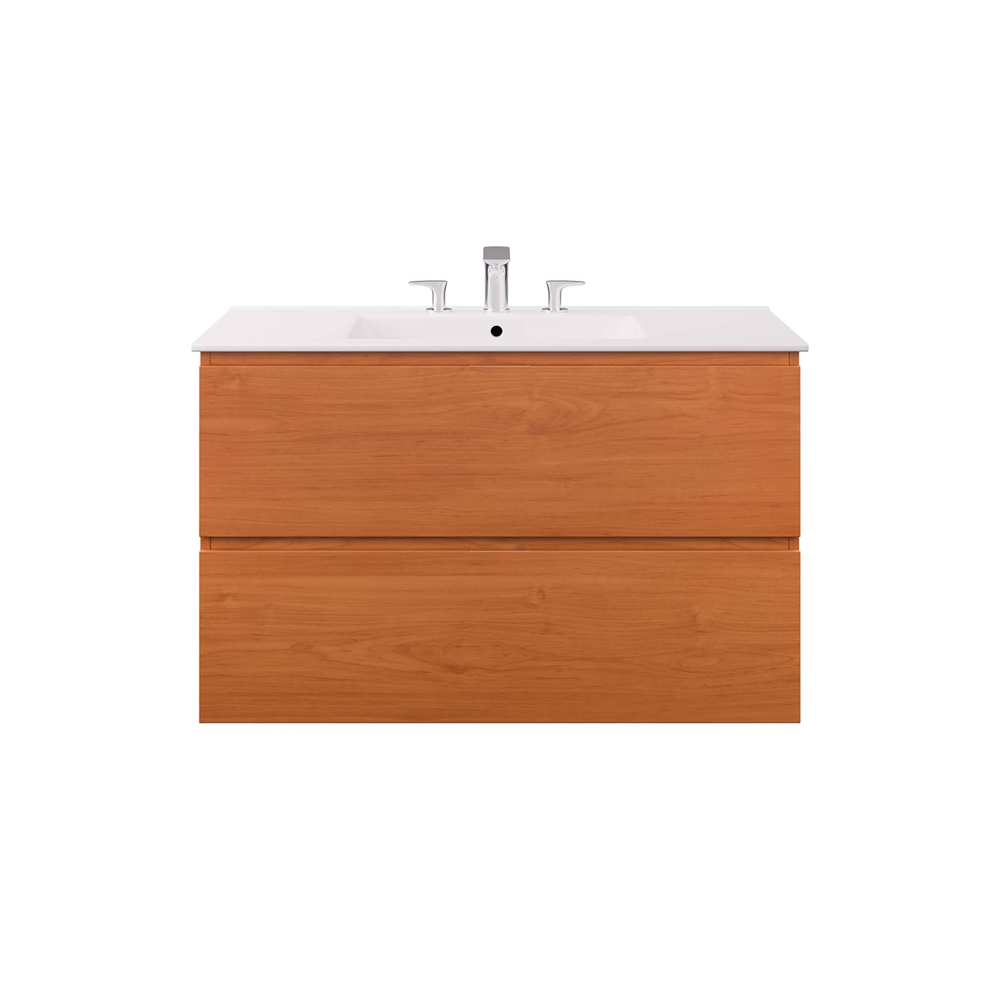 Alt View 2. Modway - Scenic Wall-Mount Bathroom Vanity Basin Included by Modway - Cherry White.