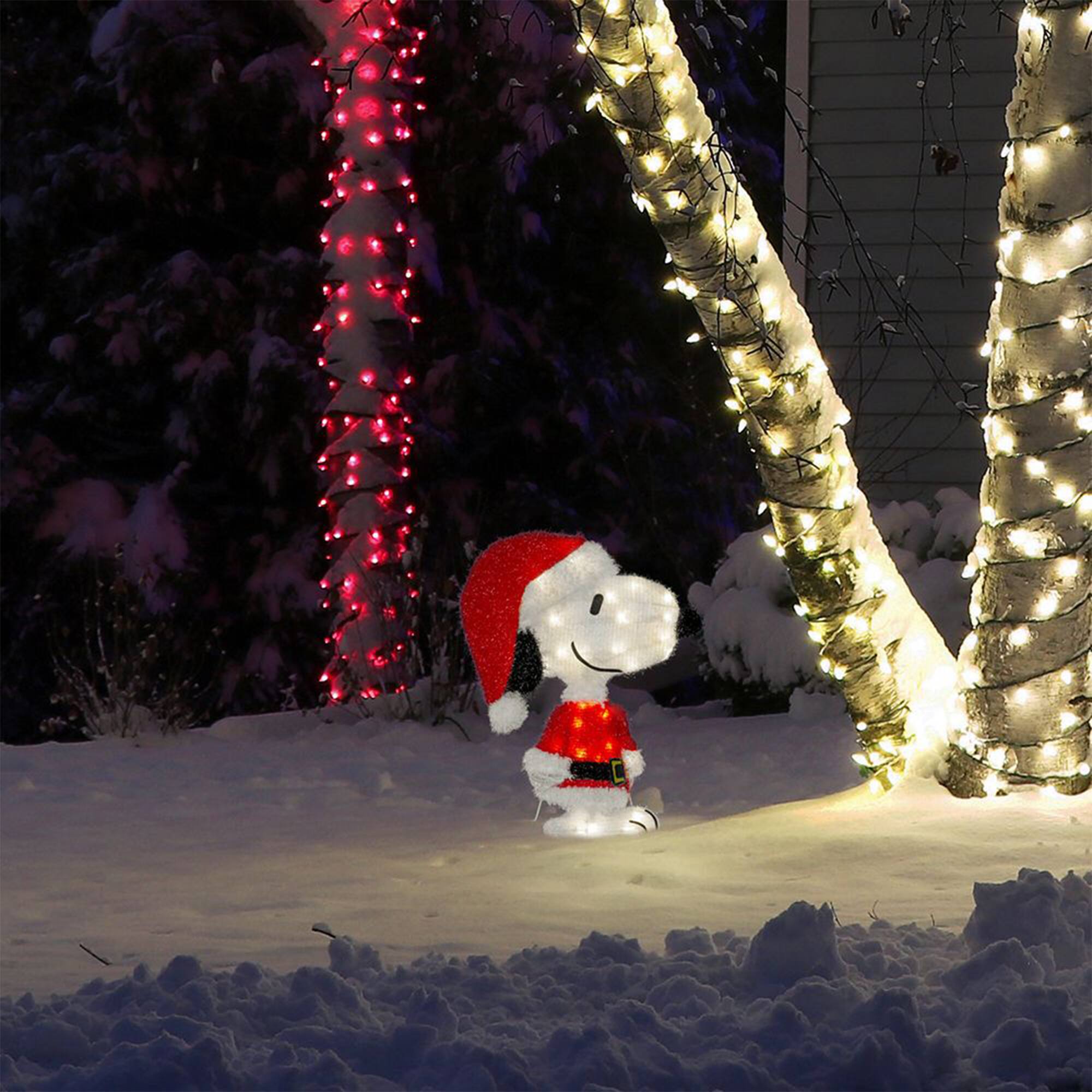 Alt View 4. ProductWorks - ProductWorks Peanuts 18 Inch Snoopy Santa Pre-Lit Christmas Yard Decoration - Red, white.