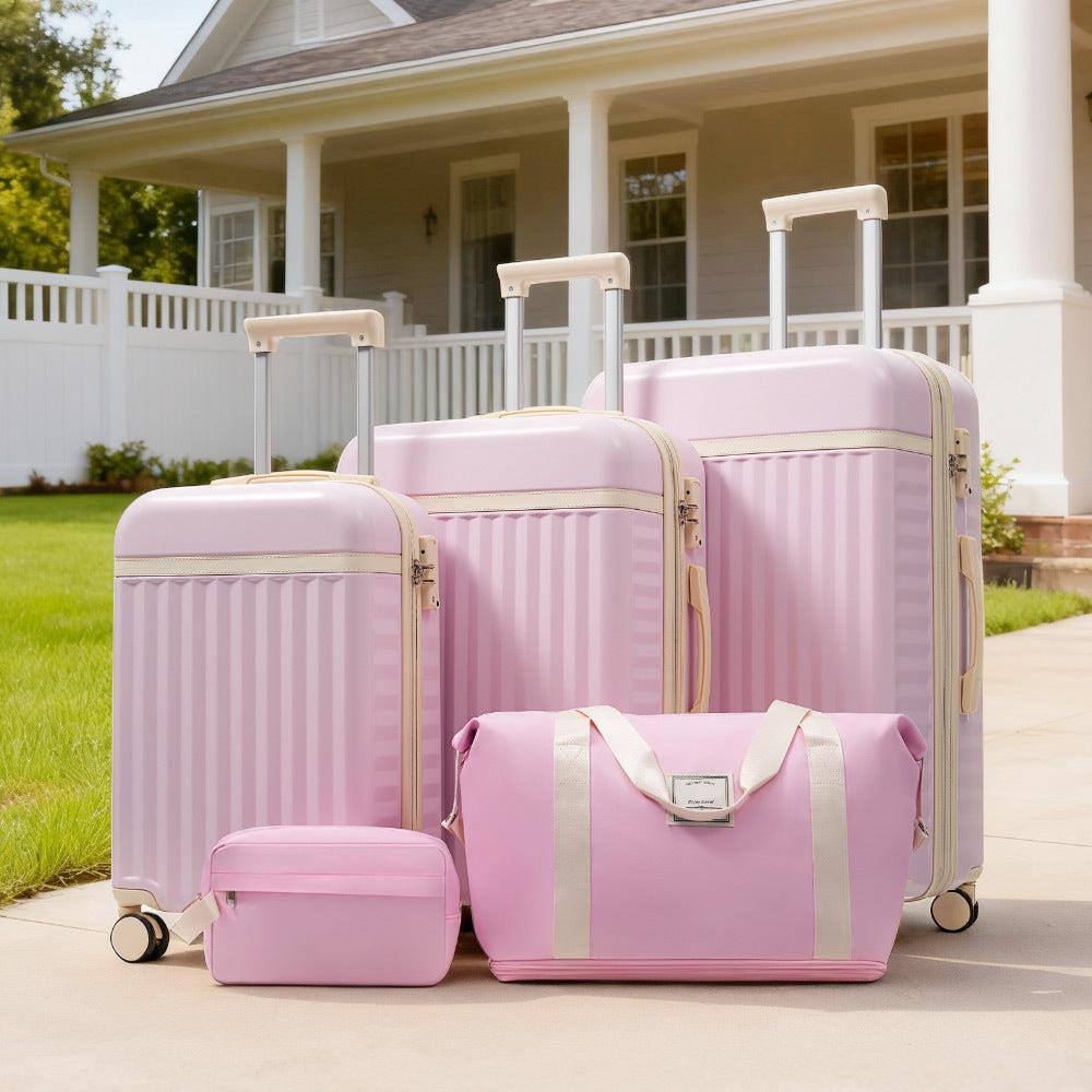 Angle. BreeBe - Luggage Set 5 Piece, Hardside Carry on Suitcase , Expandable Luggage with Travel Bags Spinner Wheels TSA Lock - Pink.