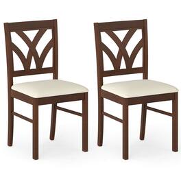 Costway - Wooden Dining Chairs Set of 2 with Rubber Wood Frame Hollowed Backrest for Kitchen - Brown + Beige