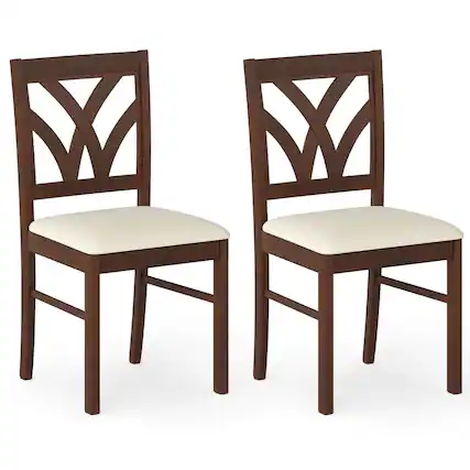 Front. Costway - Costway Wooden Dining Chairs Set of 2 with Rubber Wood Frame Hollowed Backrest for Kitchen - Brown + Beige.
