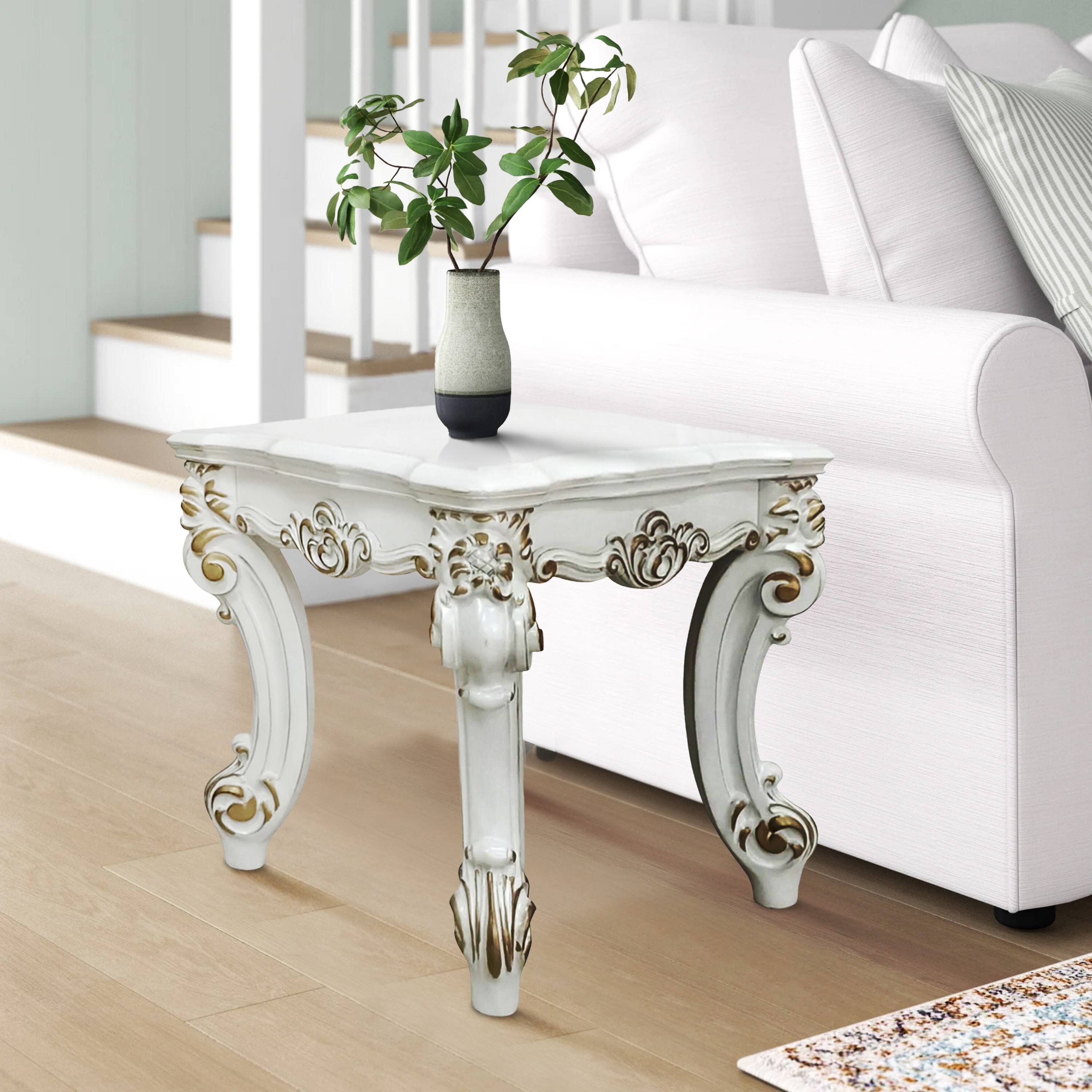 Alt View 5. Manhattan Lane - Jess 26 Inch Side End Table, Traditional Scrolled Legs - White, Gold.