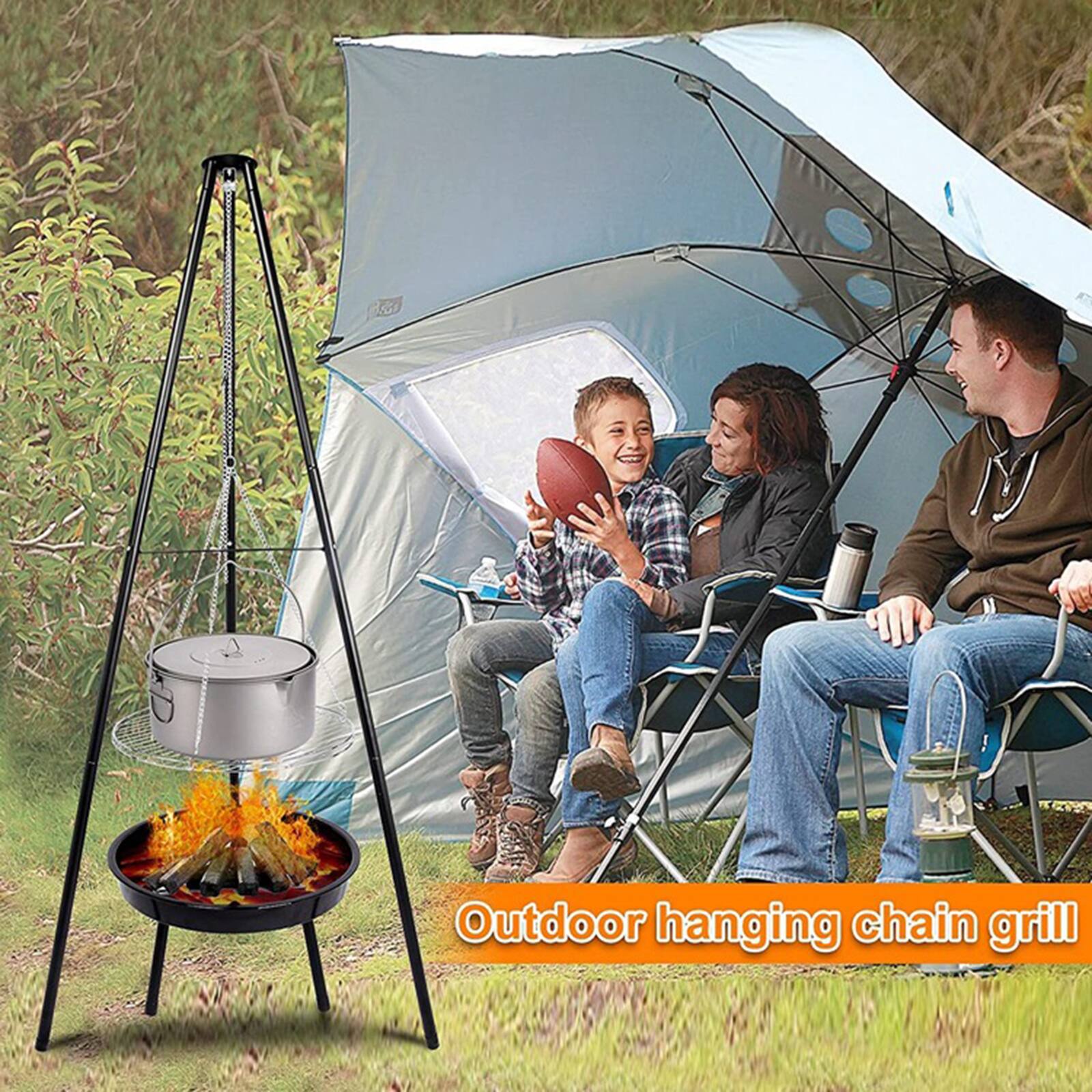 Outdoor hanging chain grill