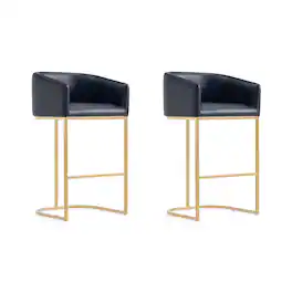 Manhattan Comfort - Louvre Mid-Century Modern Metal Upholstered Barstool - Set of 2 - Black