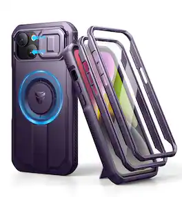 dexnor - iPhone 14/13 Magnetic Case with Camera Cover & Adjustable Kickstand & Built-in Screen Protector - Phantom Purple