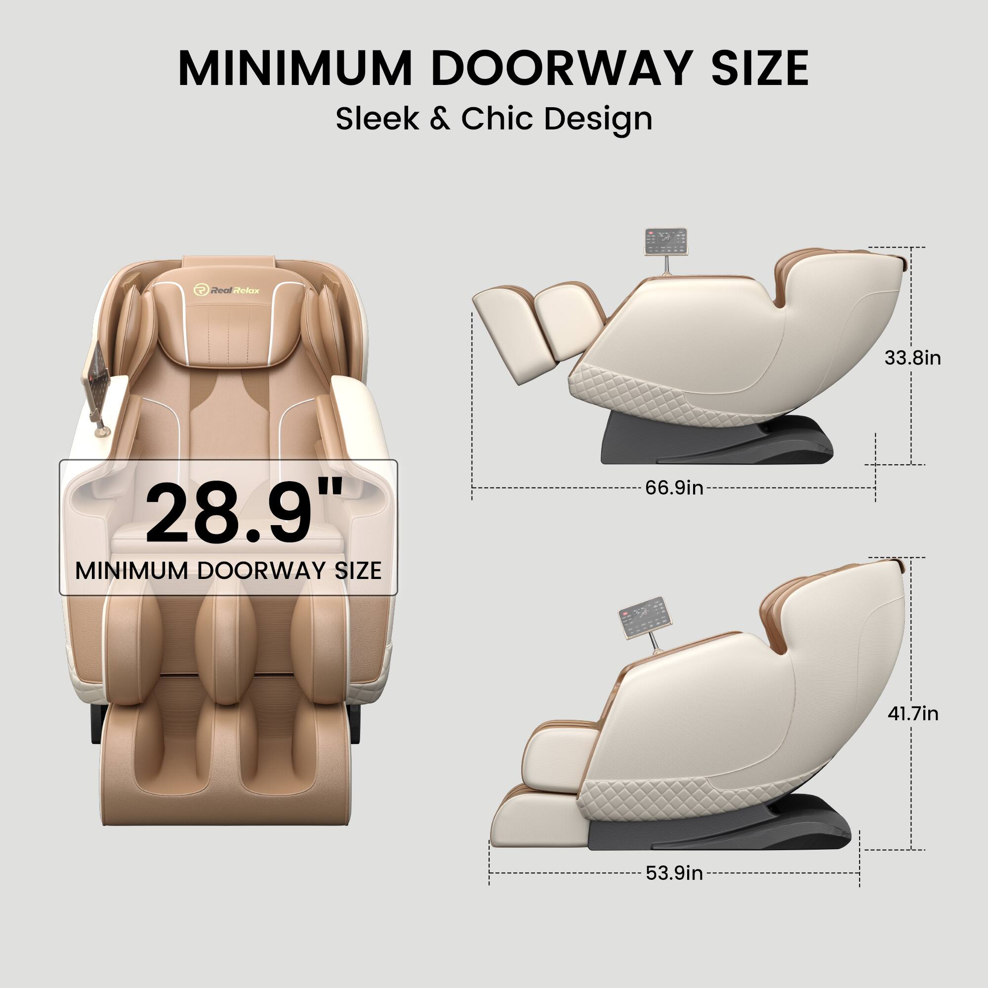 MINIMUM DOORWAY SIZE  
Sleek & Chic Design  

28.9" MINIMUM DOORWAY SIZE  

66.9in  
33.8in  

53.9in  
41.7in