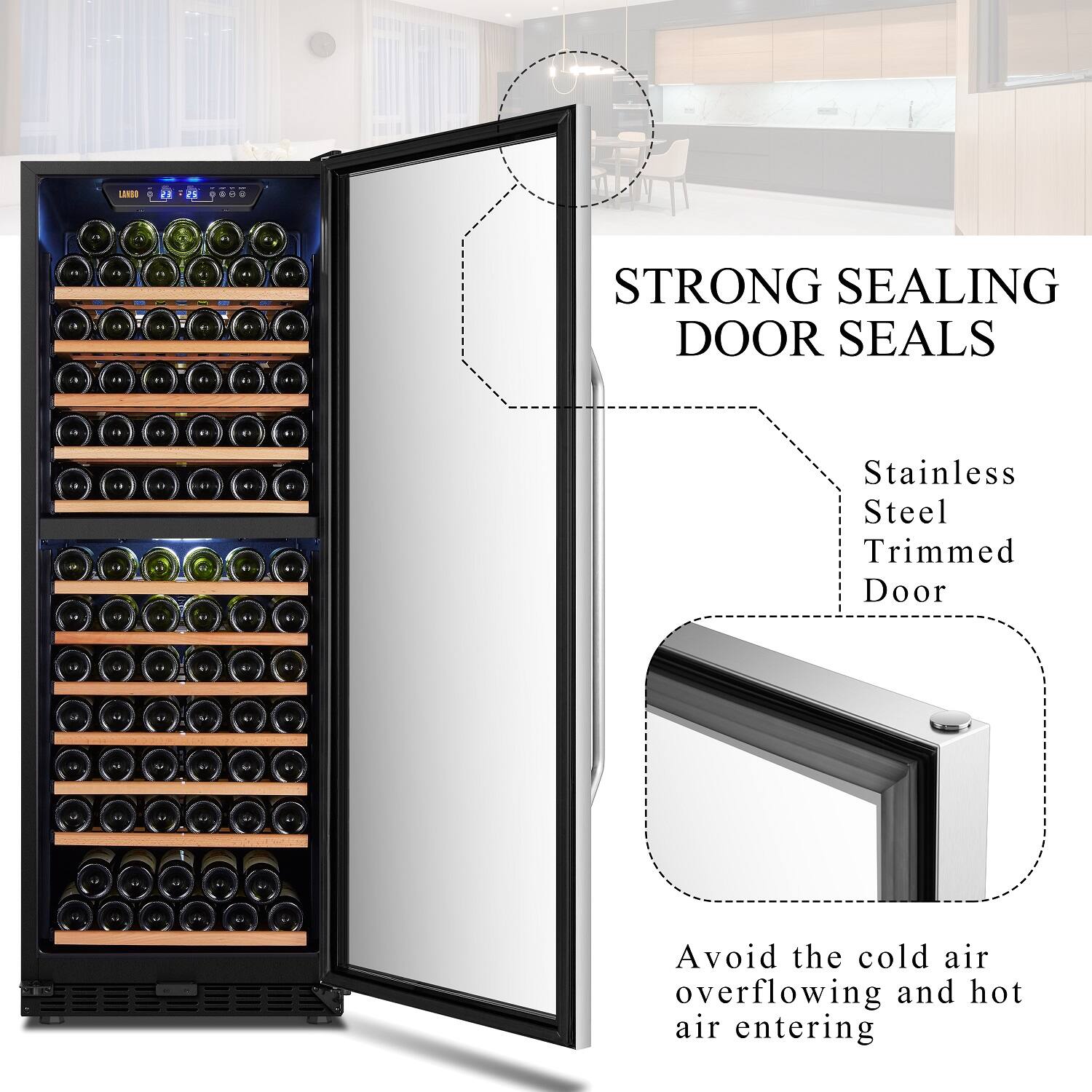 Alt View 18. Lanbo - Freestanding/Built-In 24 Inch 141 Bottle Dual Zone Compressor Wine Cooler with Stainless Steel Door - Black.