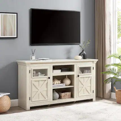 Front. Spaco - Spaco 60.23" Farmhouse TV Stand for 75" TV , 2-Door Barn Design Media Console, Large Storage for Farmhouse Living Room - White.