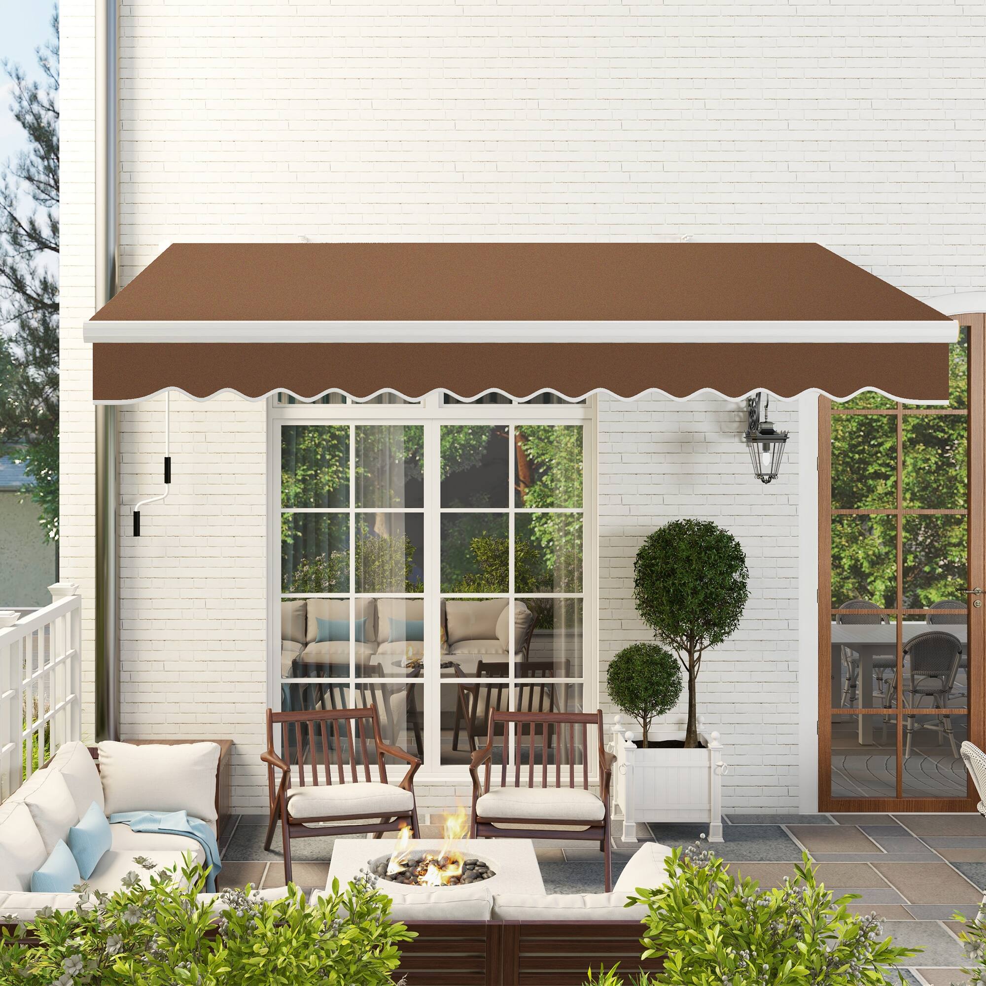 Alt View 1. Outsunny - 13' x 8' Retractable Awning, Patio Awnings, Sunshade Shelter w/ Manual Crank Handle, UV & Water-Resistant Fabric - Coffee.