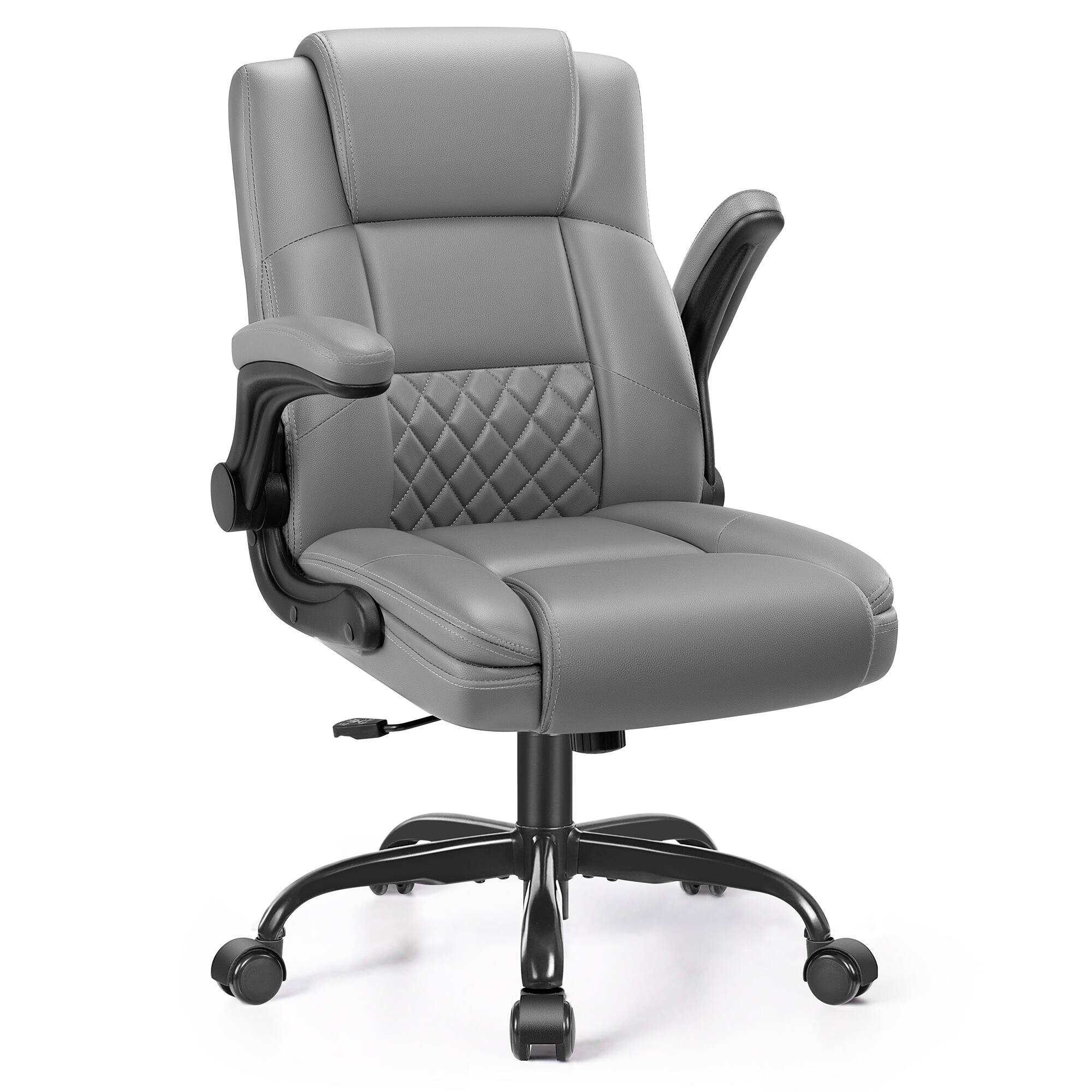 Alt View 4. KERDOM - Big Executive Chair with Adjustable Flip-up Arm, Lumbar Support, PU Leather Computer Office Chair with Adjustable Hight - Grey.