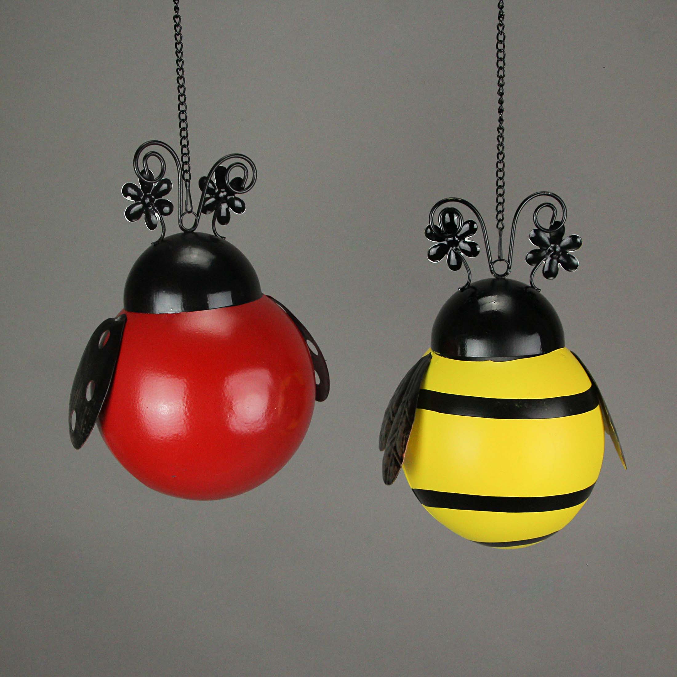 Alt View 2. Direct International - Set of 2 Metal Ladybug & Bumble Bee Hanging Bird Houses Decorative Yard Decor - Multicolored.