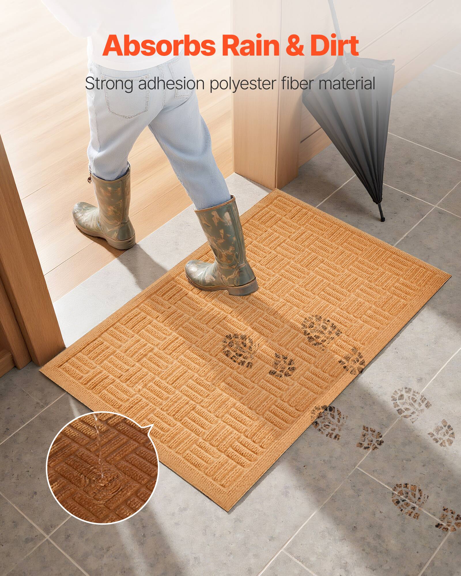 Absorbs Rain & Dirt  
Strong adhesion polyester fiber material