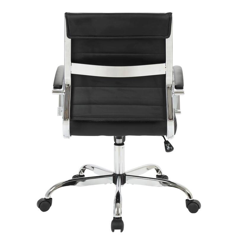 Alt View 6. LeisureMod - Benmar Modern Leather Office Desk Chair with Ribbed Seat Design and Steel Frame Computer Chair - Black.