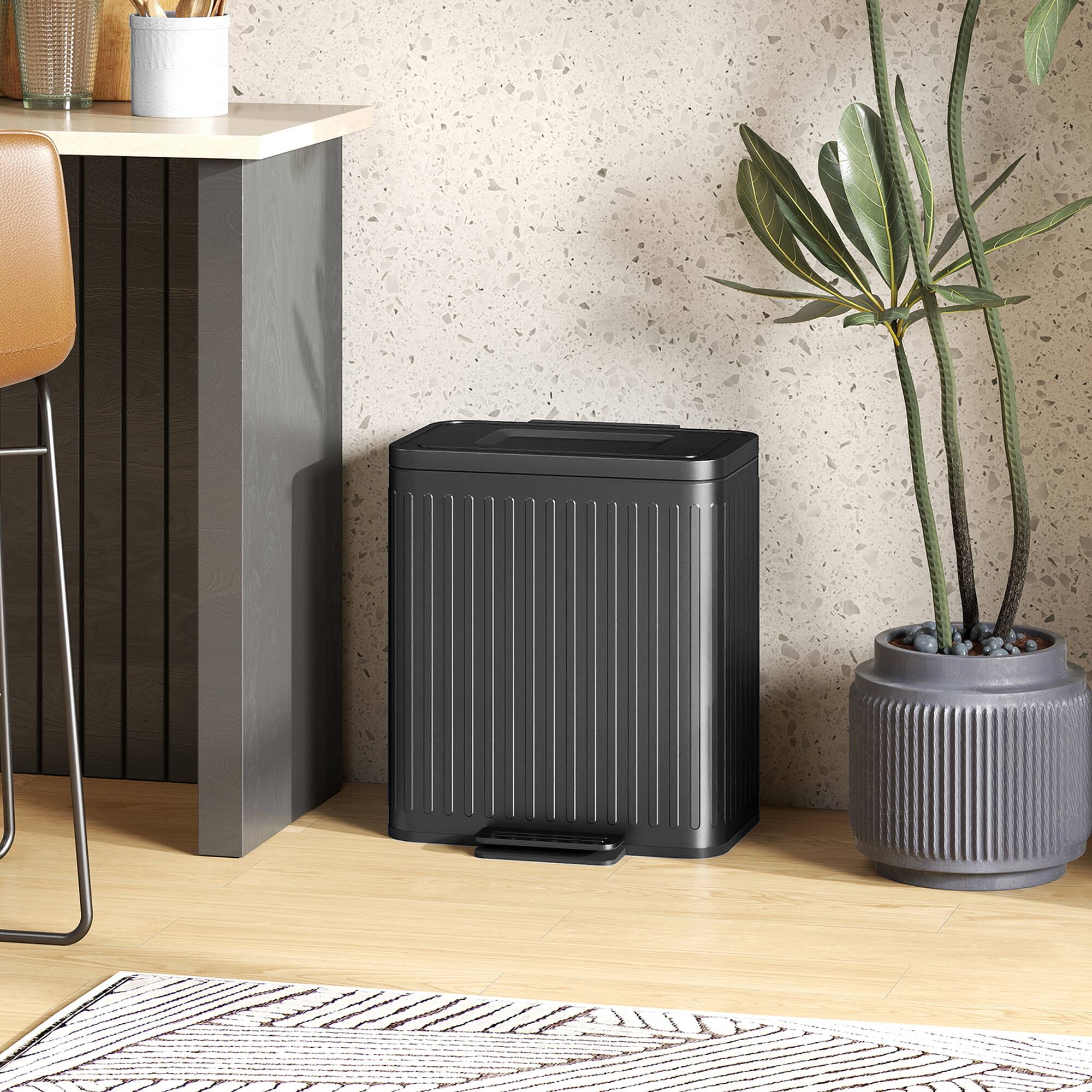 Alt View 1. Homcom - Trash Can with Lid, 2 x 5.3Gal Double Step-On Kitchen Trash Can - Black.