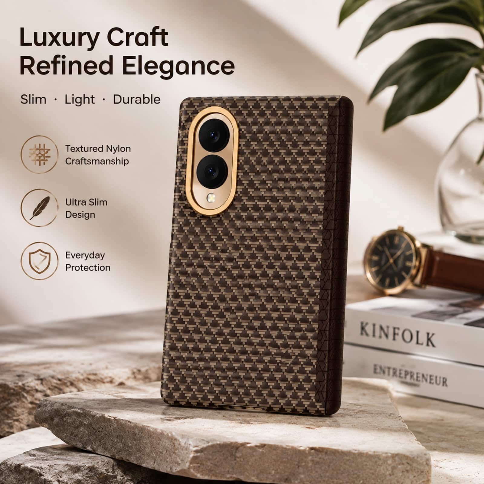 Dteck - Shockproof Textured Phone Case for Samsung Galaxy Z Fold8, Ultra Thin Rigid Plastic Cover with Magnetic Hinge Protection - Gold price history on PriceWatchPro