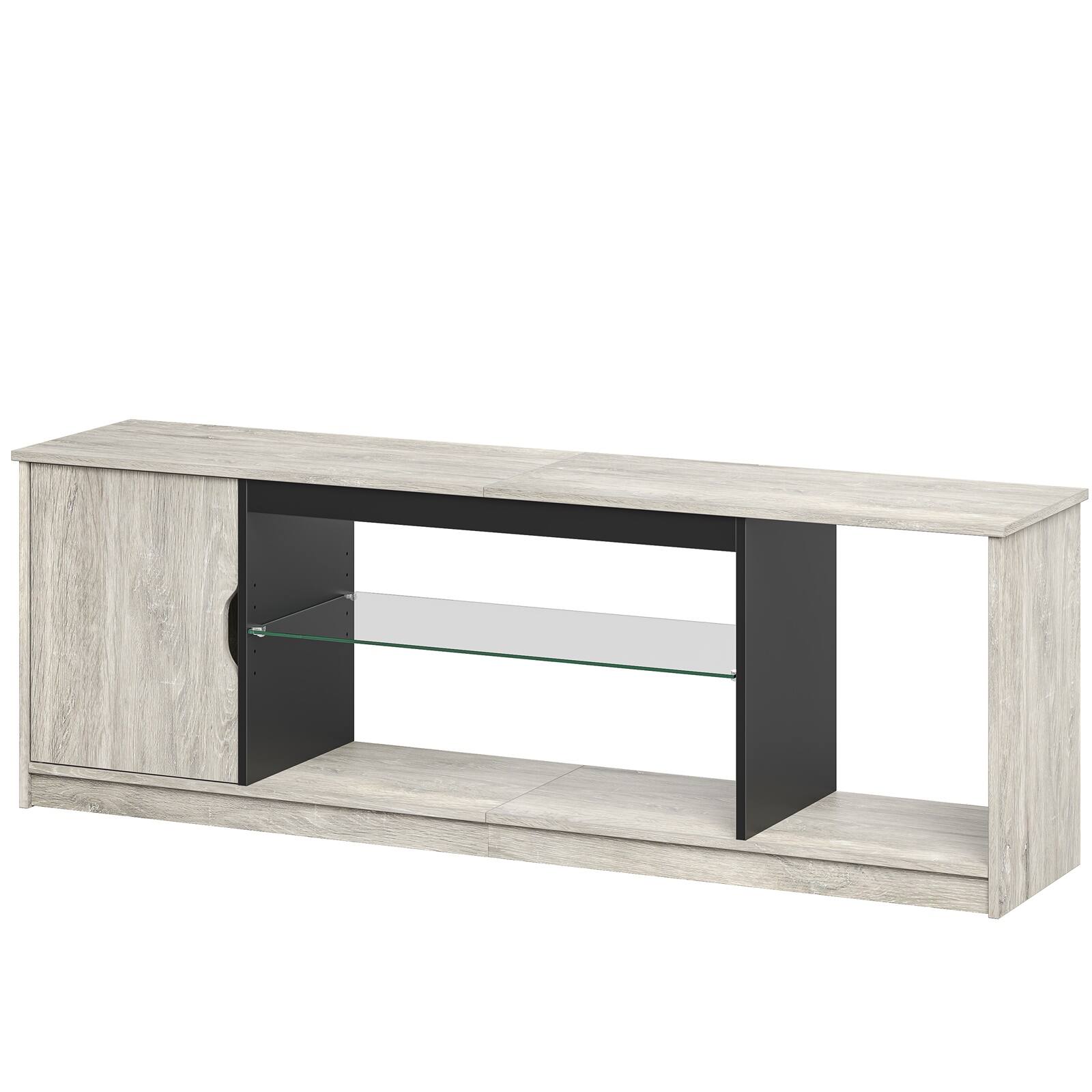 Angle. Bestier - 57-inch Gaming TV Stand with RGB Lights, Adjustable Glass Shelves & PS Console Storage - Retro Grey.