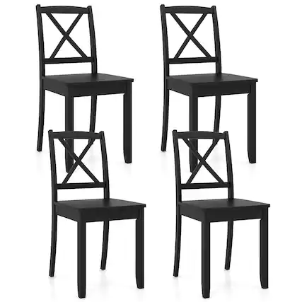Front. Gymax - Gymax Dining Chair Set of 4 Kitchen Side Chairs w/ Rubber Wood Legs & Cross Back Black - Black.