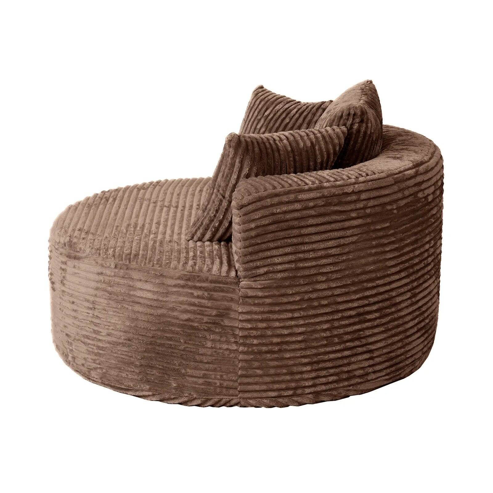 Back. Yardgrace - Oversized Round Lazy Sofa Chair,Corduroy Deep Seat Single Sleeper Sofas, Upholstered Chaise, Cloud Couch for Living Room - Brown.