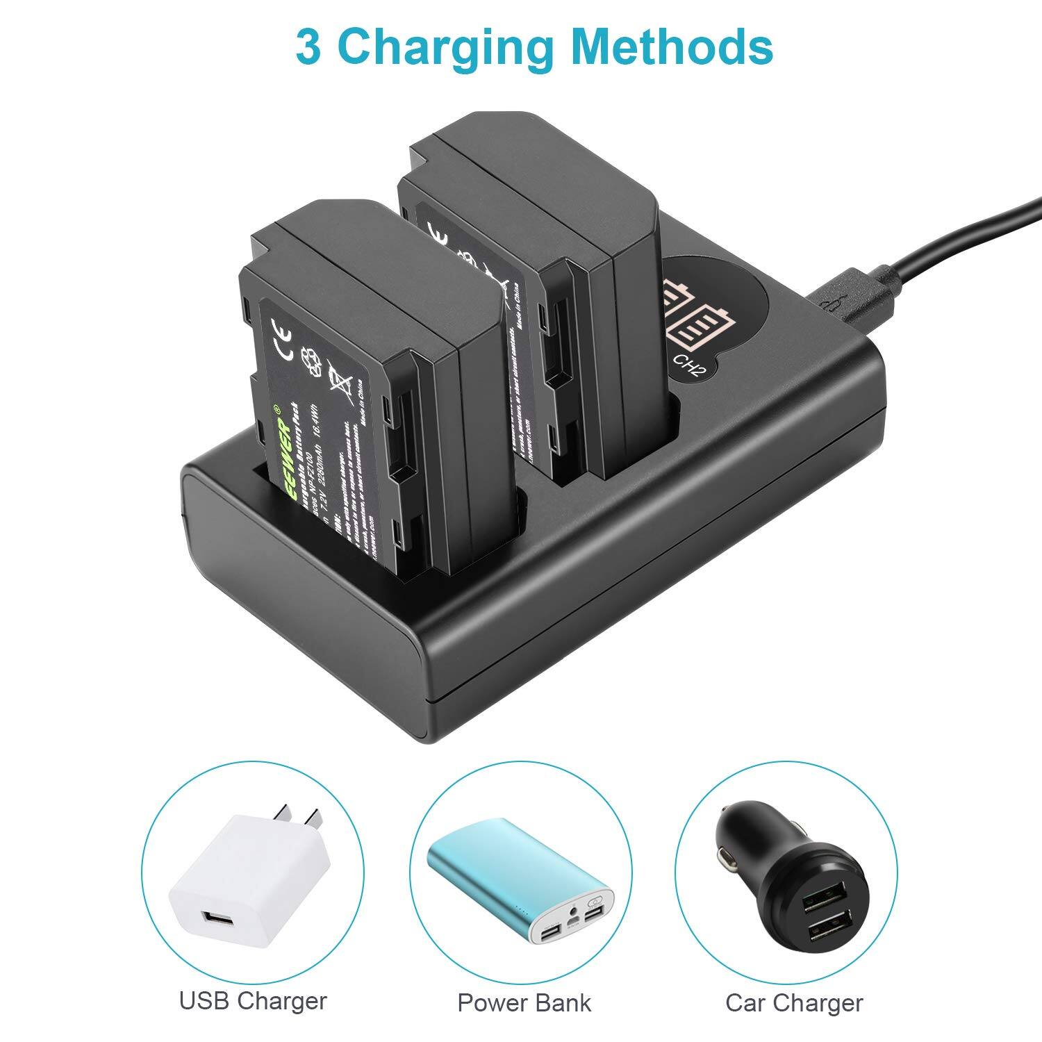 3 Charging Methods

USB Charger
Power Bank
Car Charger